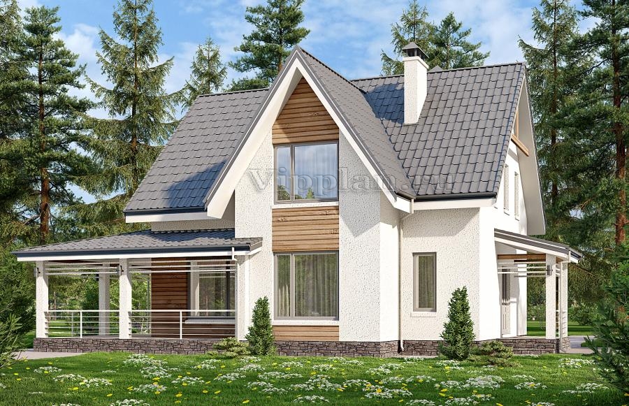 Одноэтажный дом с мансардой, тремя спальнями и террасой